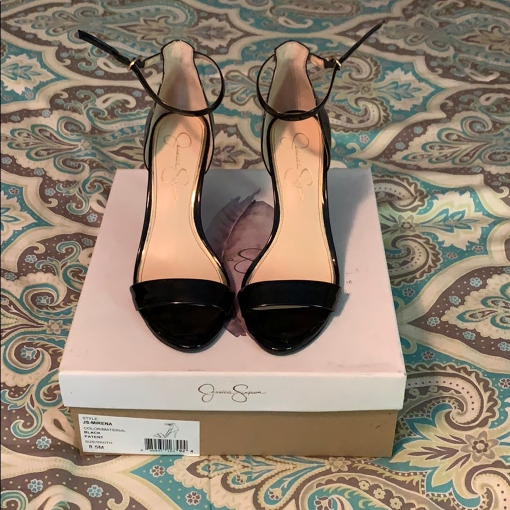 Black ankle strap heeled sandals
